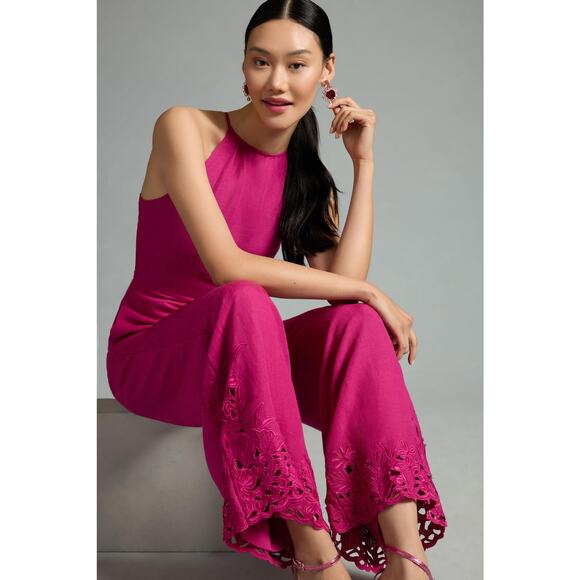 NWT Anthropologie Pink Linen Jumpsuit - Size 16 - Picture 3 of 6